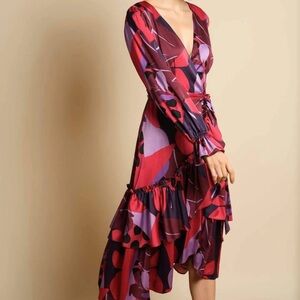 Hutch Red and Black Ruffled Tiered Long Sleeve Dress‎